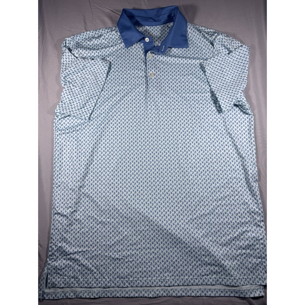 Southern Tide Men's Blue Mermaid Print Short Sleeve Polo Size Large